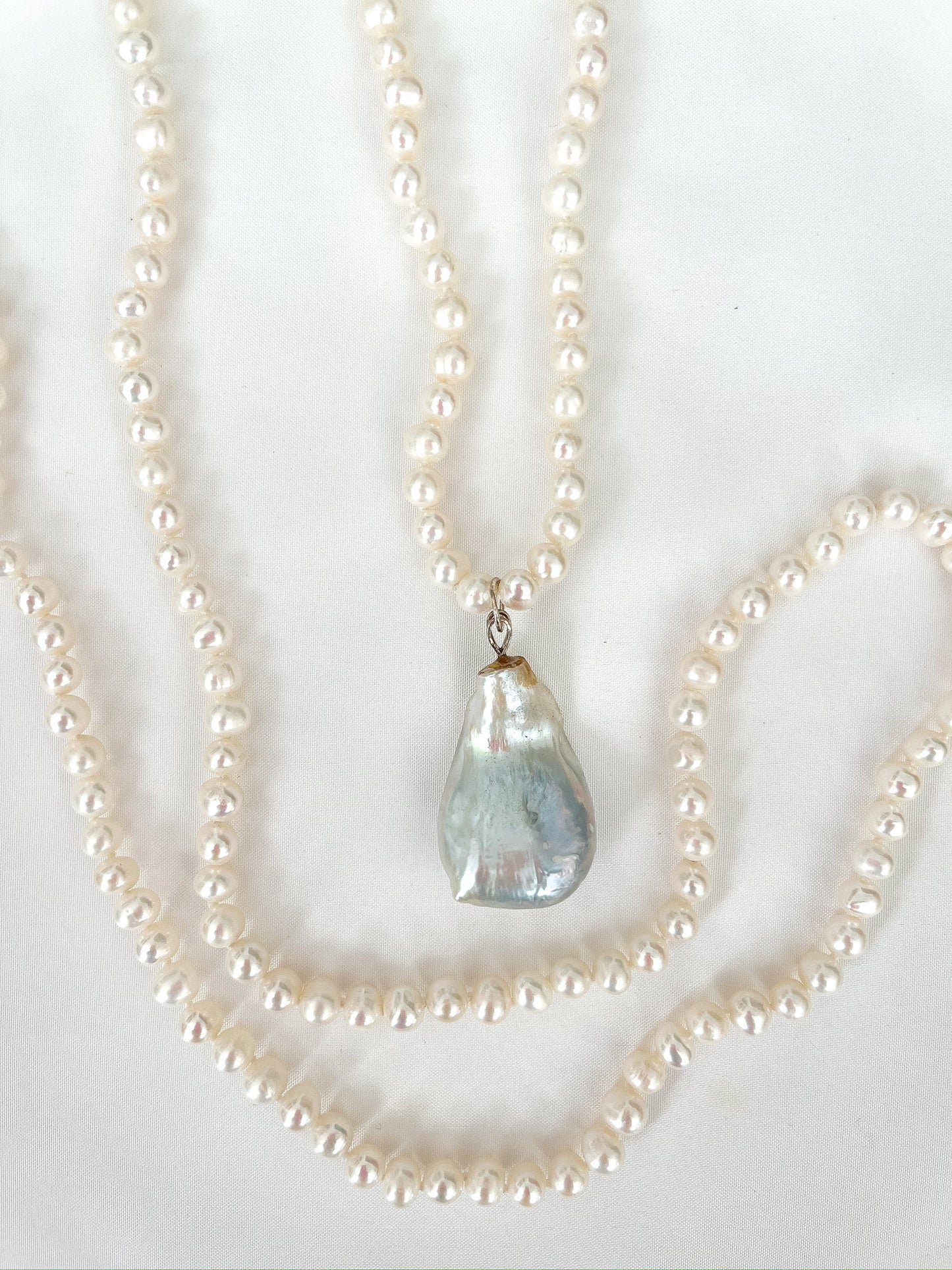 X-Long Pearl Necklace with Baroque Drop 58"