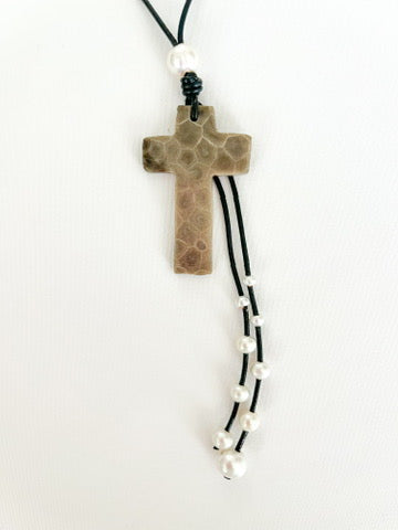Petosky Stone Cross with Pearls