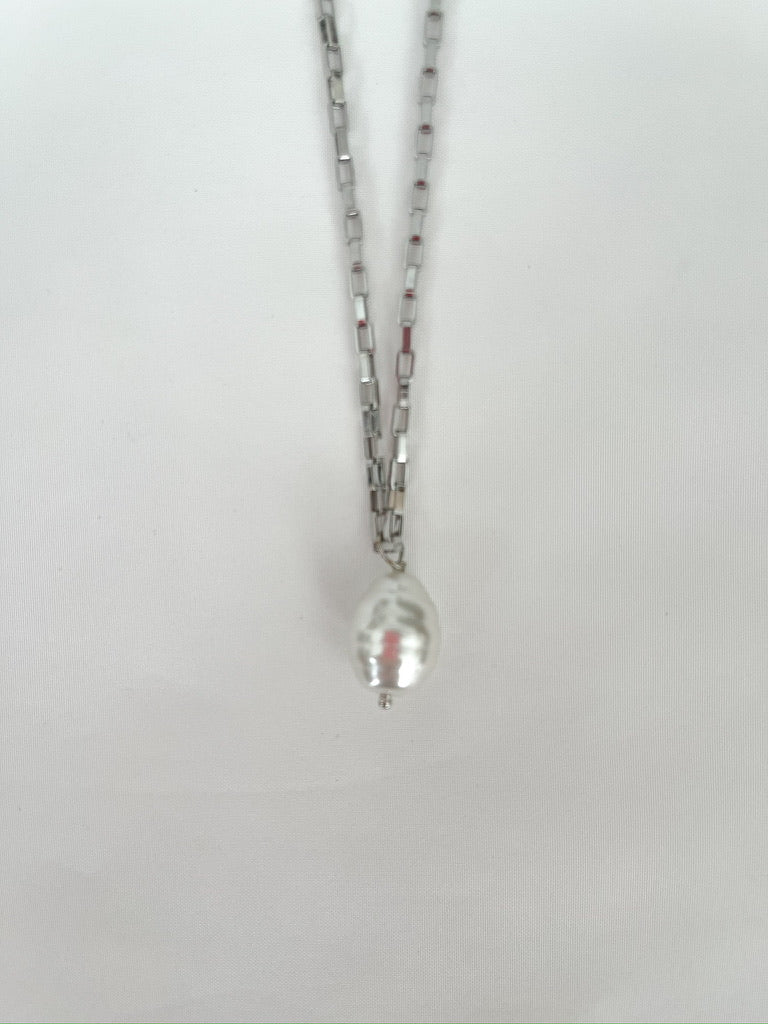 White Pearl on Silver Chain