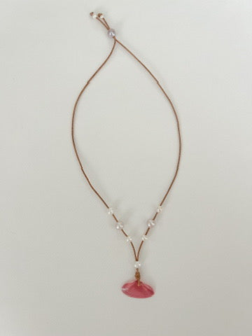 Shell with Pearls on Leather Necklace