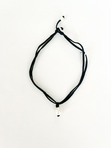 Single Pearl on Black Suede Choker Necklace