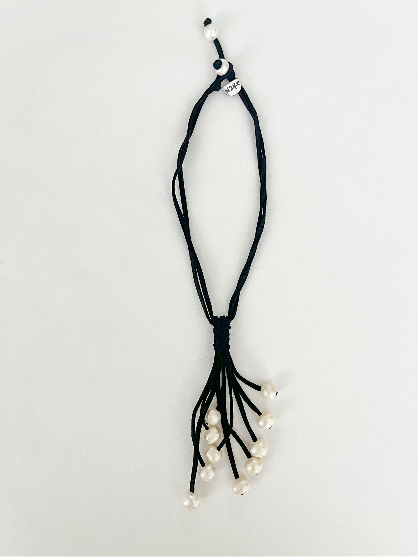 Multi-drop Pearl Choker on Black Suede