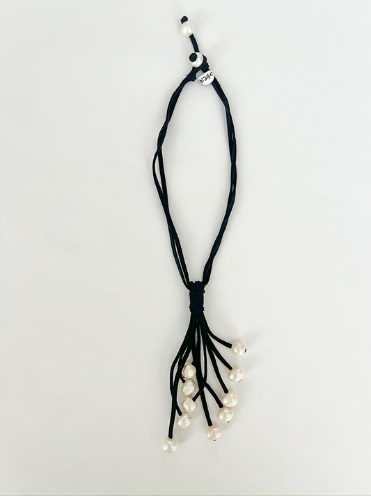 Multi-drop Pearl Choker on Black Suede