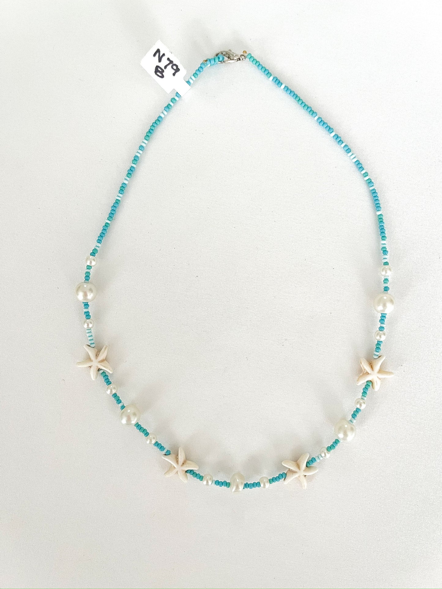 Bead, Pearl, and Starfish Necklace - Turquoise