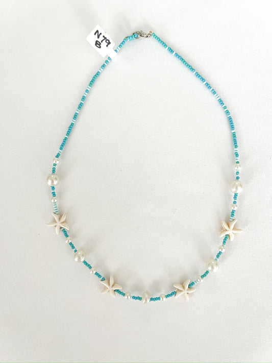 Bead, Pearl, and Starfish Necklace - Turquoise