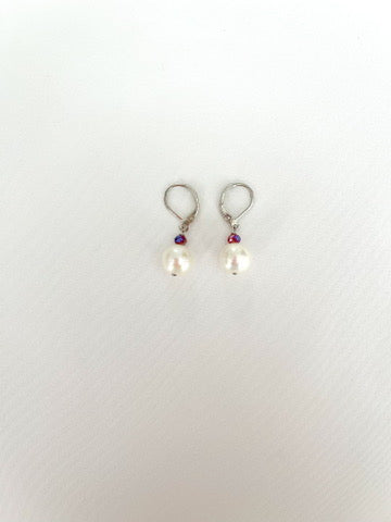 Pearl and Red Bead Drop Earrings