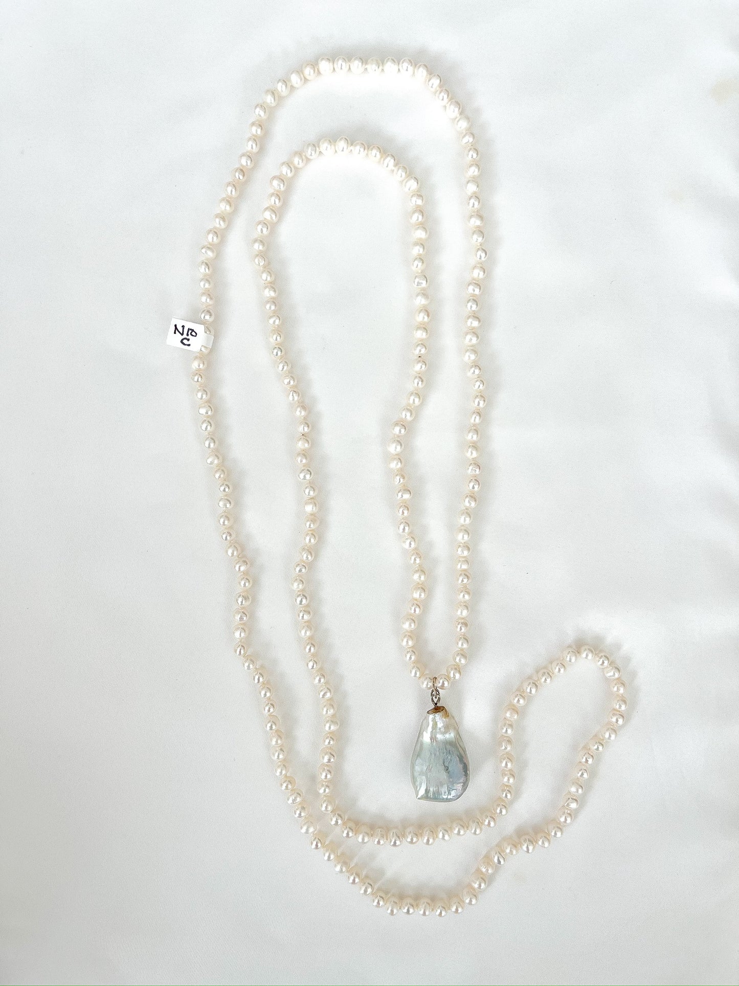 X-Long Pearl Necklace with Baroque Drop 58"