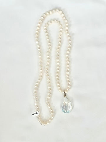 Long Pearl Necklace with Baroque Drop 34"