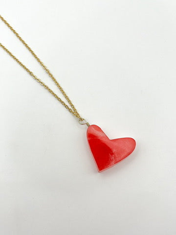 Heart Long Pendant Necklace - Scallop