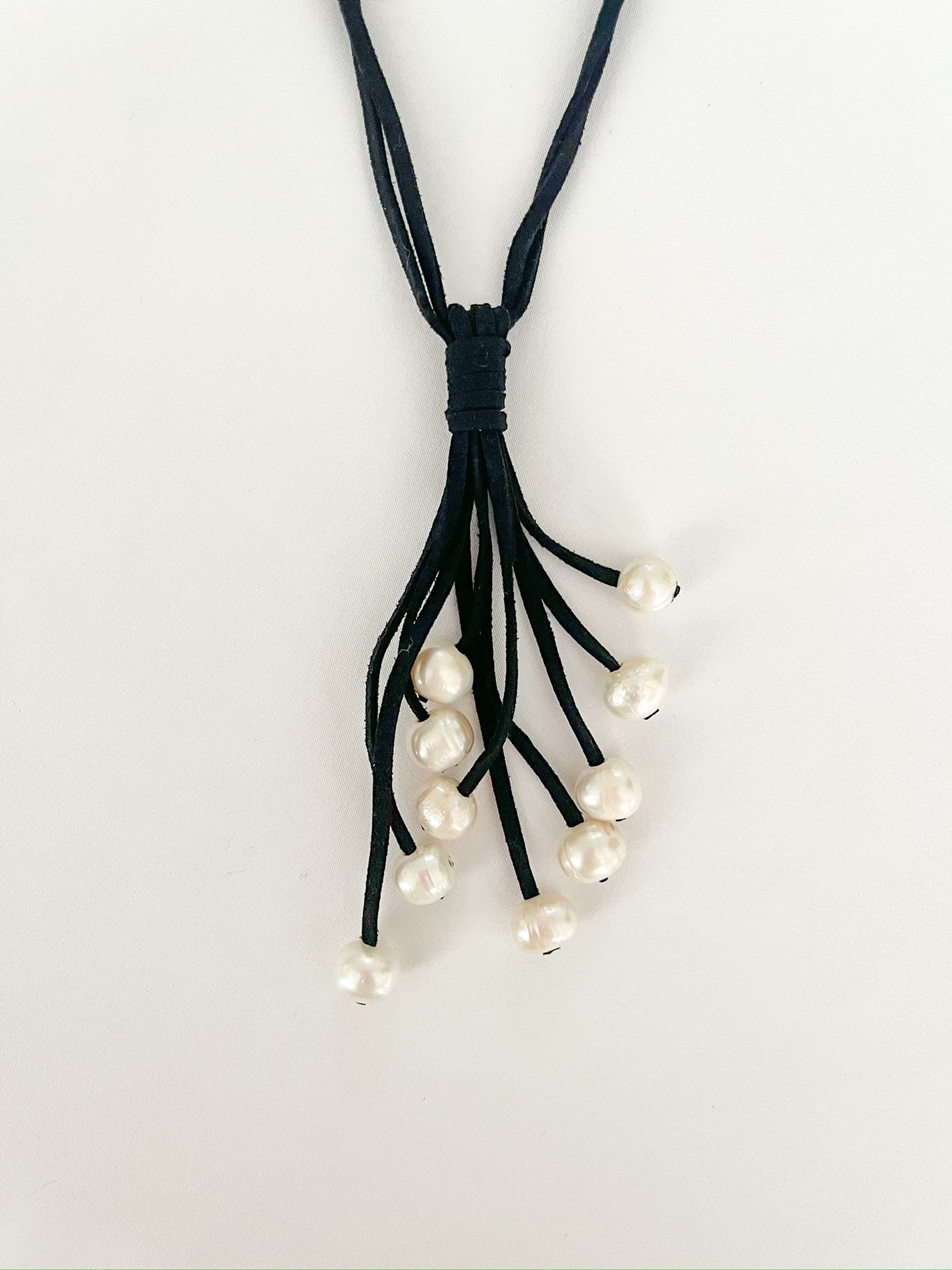 Multi-drop Pearl Choker on Black Suede