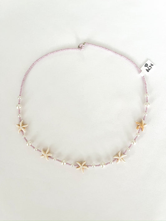 Bead, Pearl, and Starfish Necklace - Pink