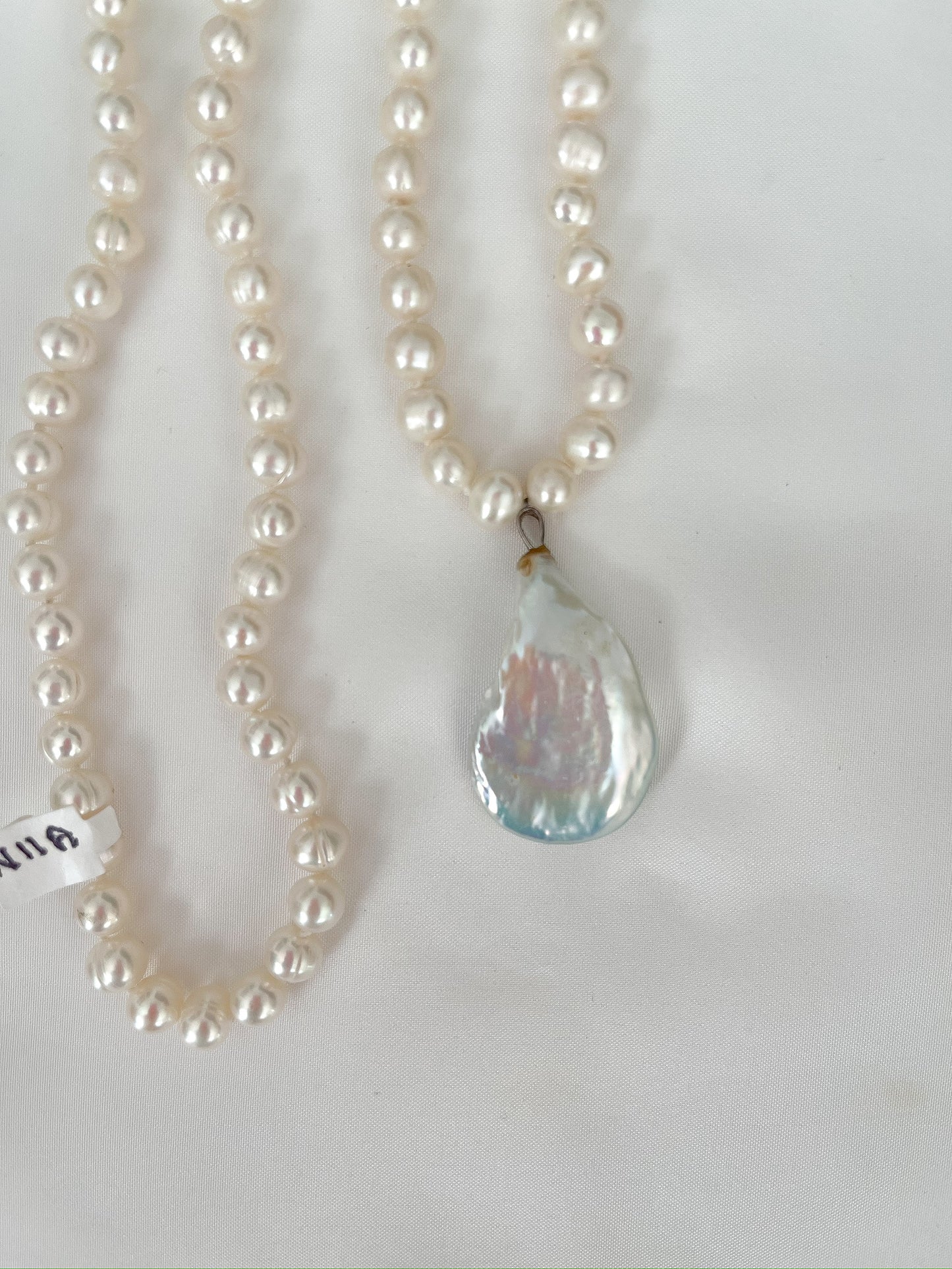 Long Pearl Necklace with Baroque Drop 34"
