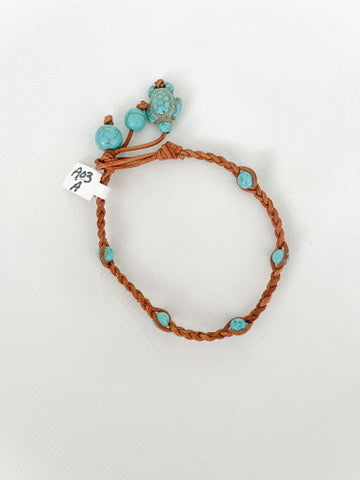 Single Braid with Turquoise on Brown Leather Anklet