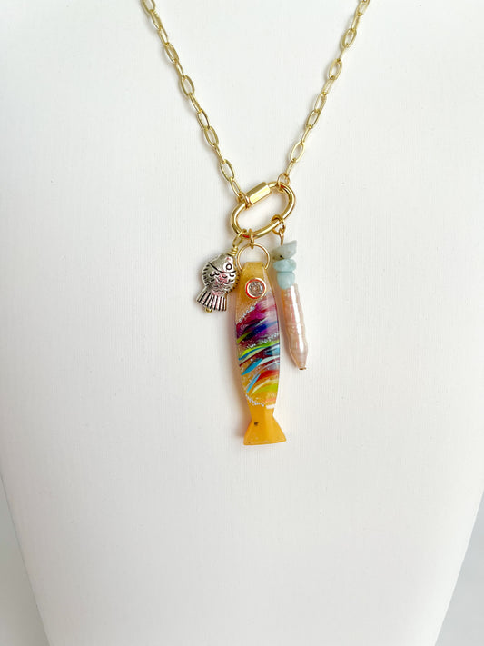 Fisher Charm Holder Necklace - Rainbow