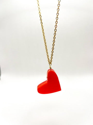 Heart Long Pendant Necklace - Scallop
