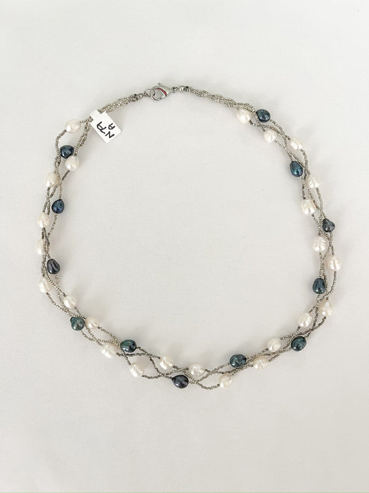 Multi-strand Black and White Pearl Necklace