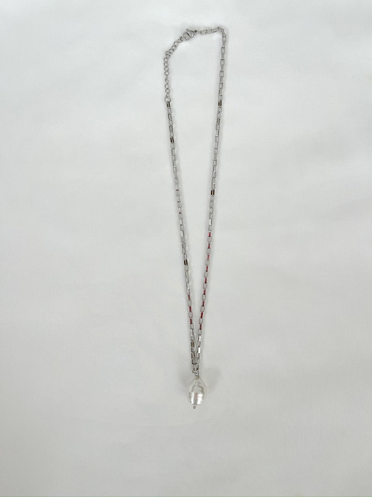 White Pearl on Silver Chain