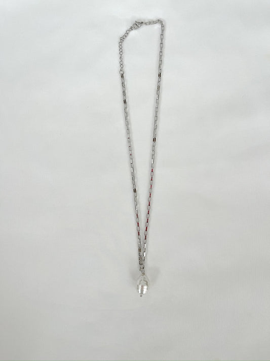 White Pearl on Silver Chain