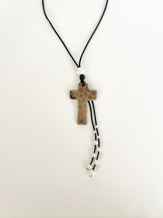 Petosky Stone Cross with Pearls