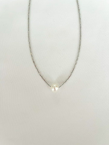 White Pearl on Silver Chain - Adjustable