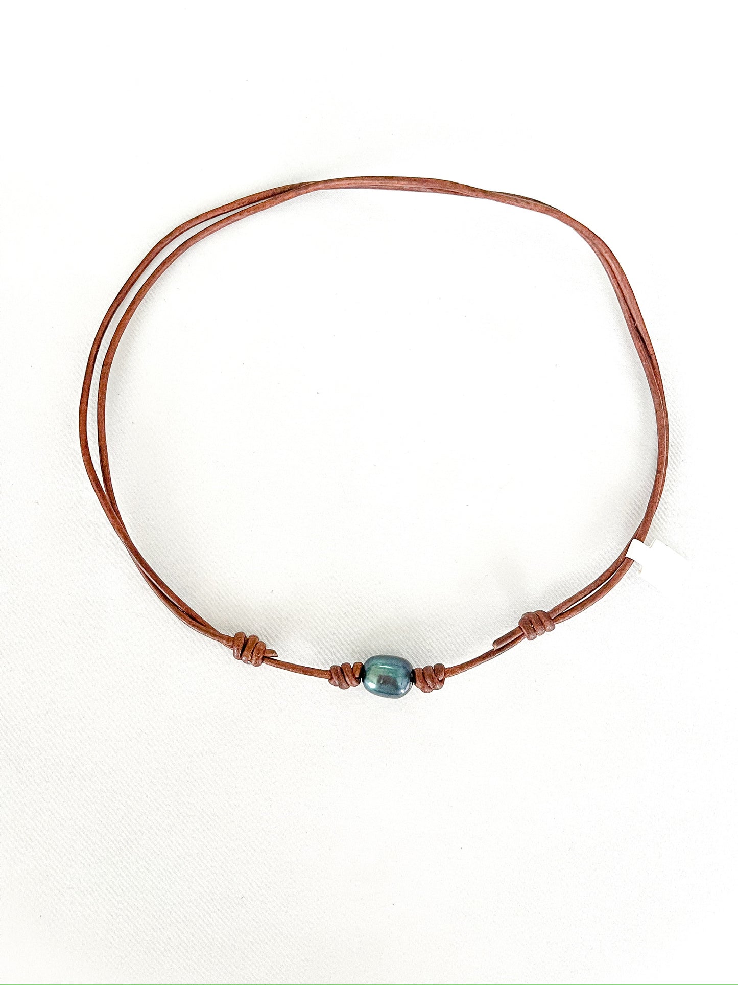 Black Pearl on Leather Necklace