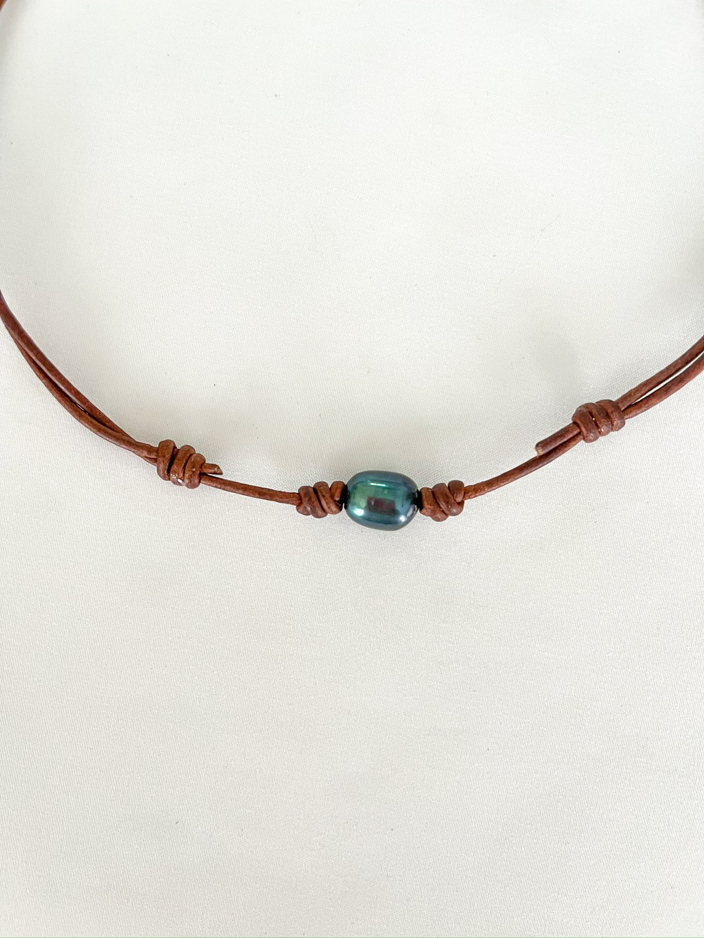 Black Pearl on Leather Necklace