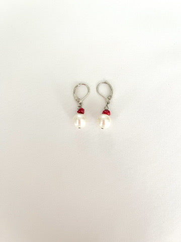 Pearl and Coral Drop Earrings