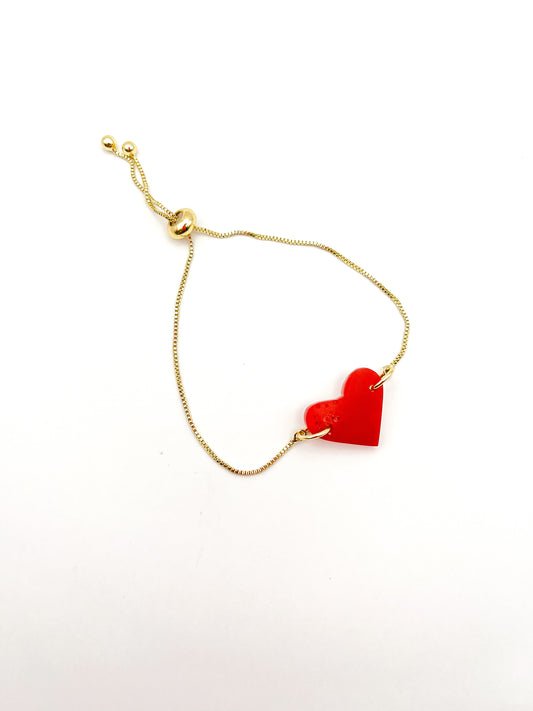 Heart Bolo Bracelet Red